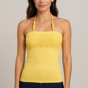Yellow Tube top with beaded halter